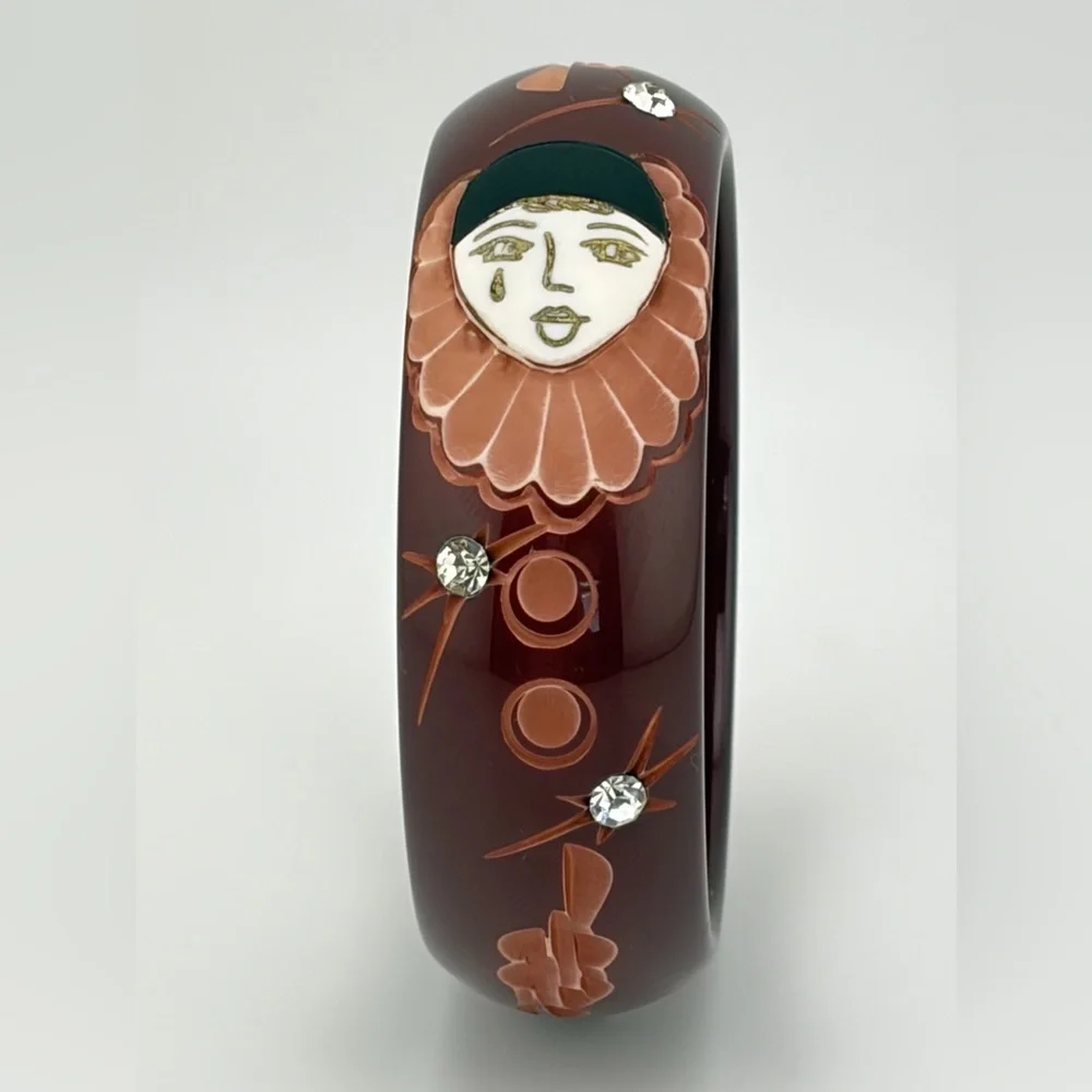 Vintage Bakelite Eggplant Galalith Bangle 
Pierrot Design Art Deco French - Picture 2 of 8